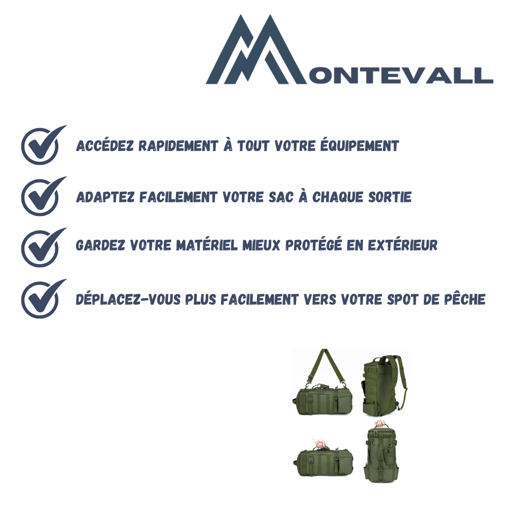 Sac à dos de pêche robuste et résistant à l’eau avec porte-cannes | Montevall