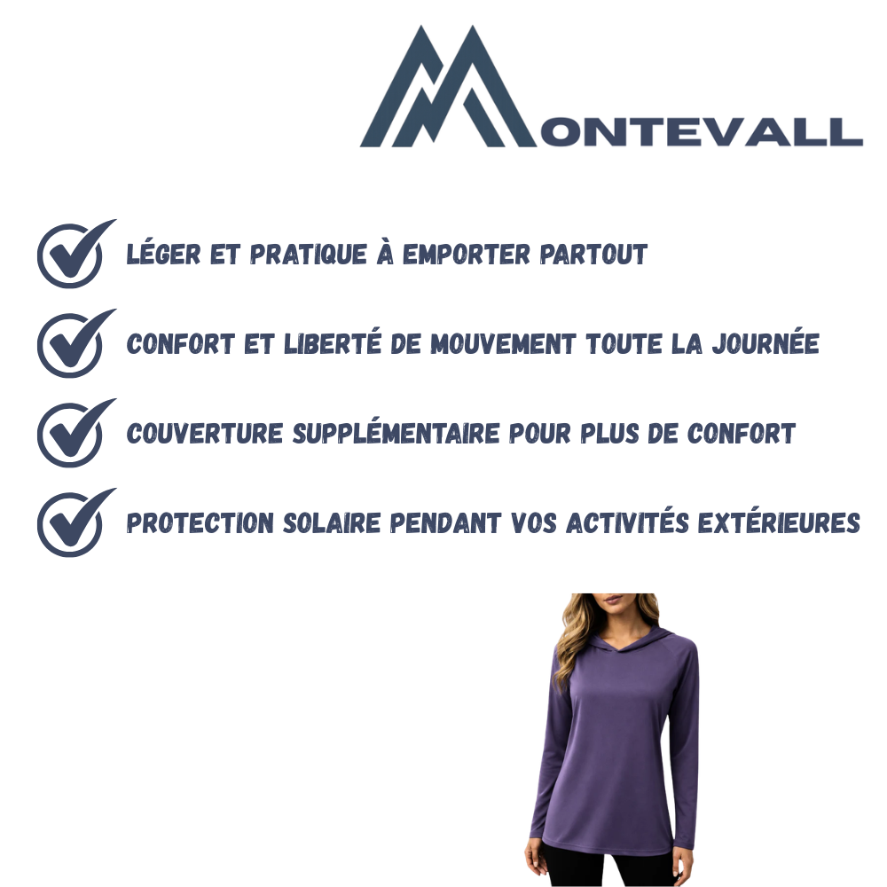 Sweat à capuche respirant à manches longues avec protection UV pour femme | Montevall