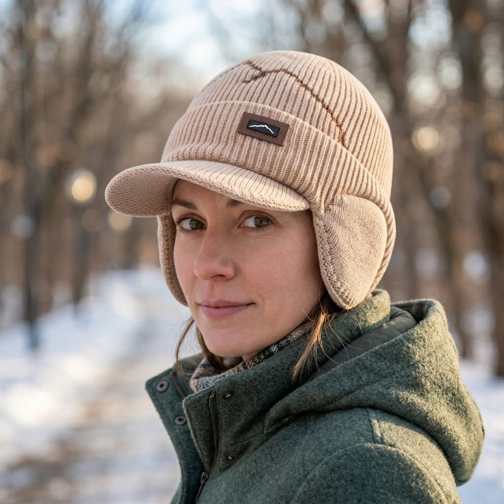 Bonnet d’hiver tricoté avec cache-oreilles et visière | Montevall - Montevall