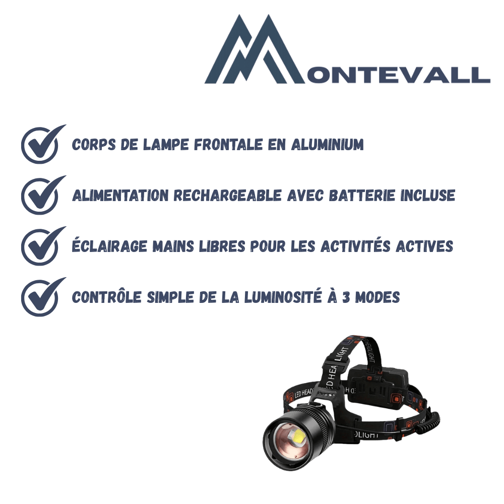 Lampe frontale rechargeable et robuste | Montevall - Montevall