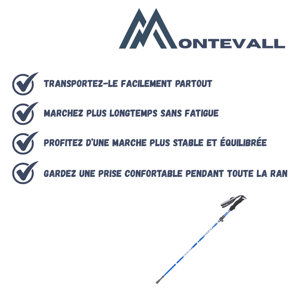 Bâton de randonnée pliable léger en aluminium - Montevall