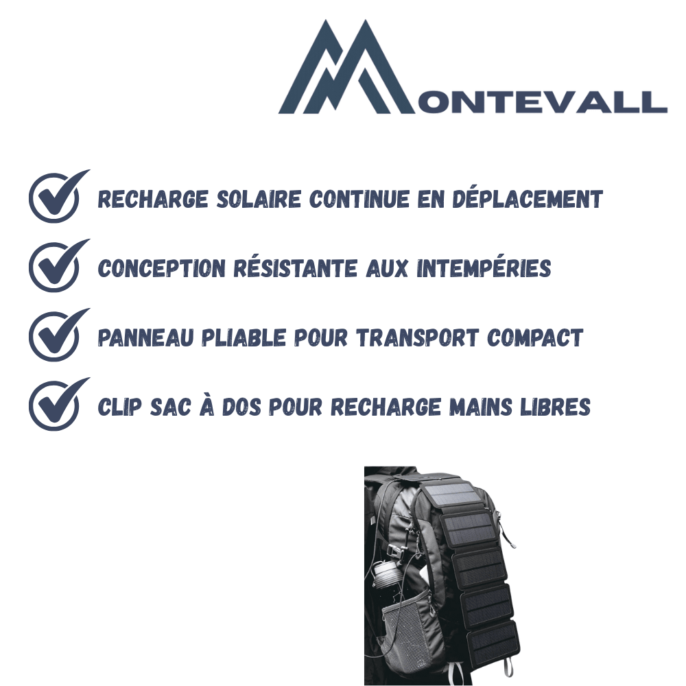 Chargeur solaire léger pour usage extérieur | Montevall - Montevall
