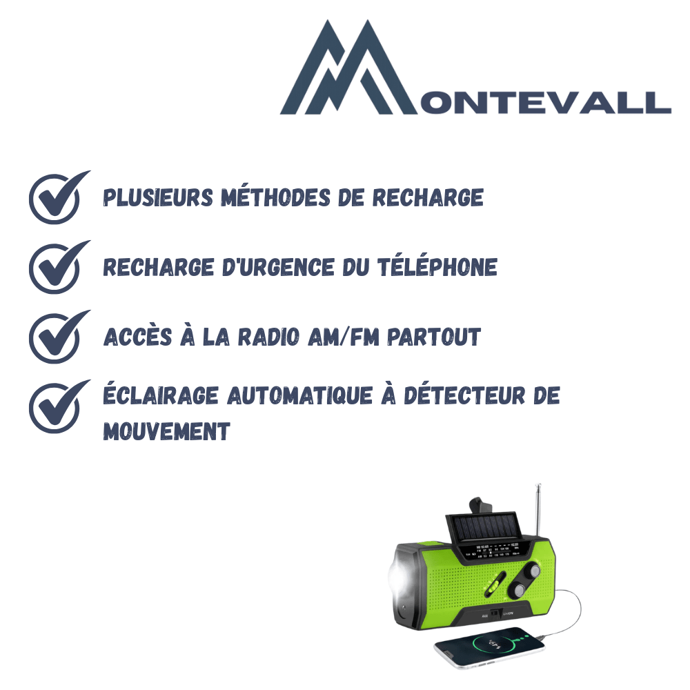 Radio de survie multifonctionnelle et rechargeable | Montevall - Montevall