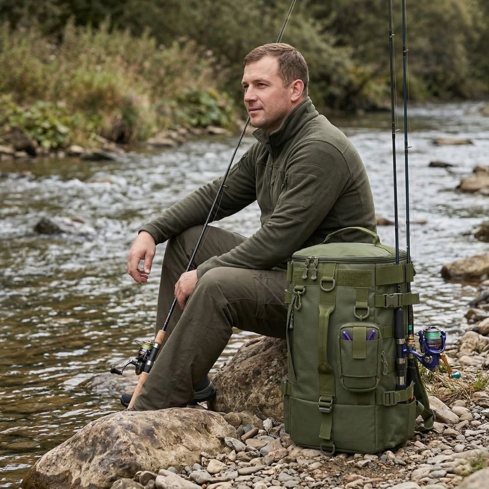 Sac à dos de pêche robuste et résistant à l’eau avec porte - cannes | Montevall - Montevall