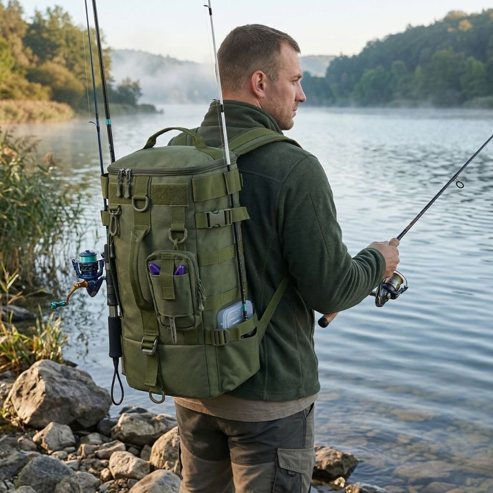 Sac à dos de pêche robuste et résistant à l’eau avec porte-cannes | Montevall - Montevall