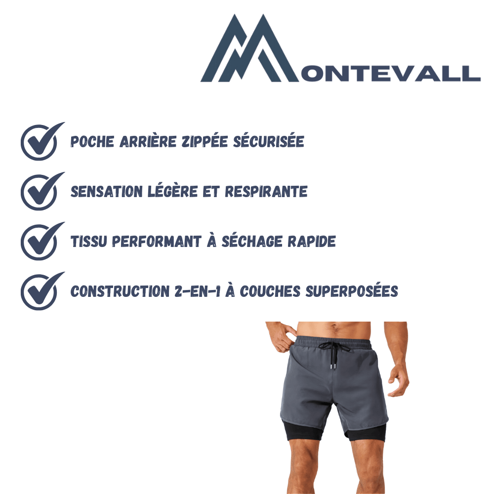 Short de course léger à séchage rapide 2 - en - 1 | Montevall - Montevall